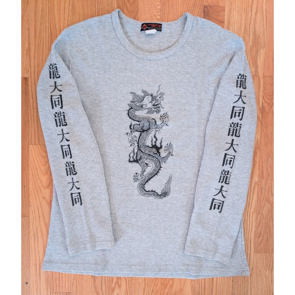 Vintage 90s Dangerous Willie Thermal Long Sleeve Shirt XL Chinese Dragon USA